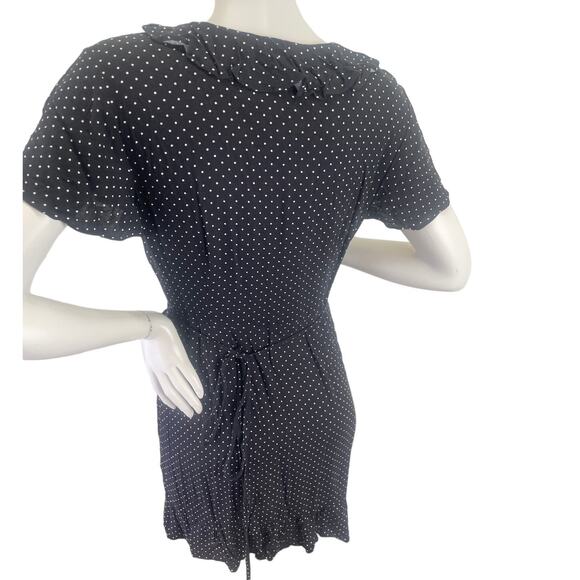 Who What Wear Womens V Neck Black White Polka Dot Ruffle Wrap Dress SS Size S - Picture 5 of 12